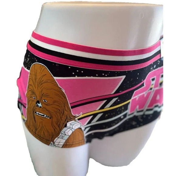 Disney 0 Pink-Black Star Wars Mandalorian Chewbacca Graphic Boyshort Panties - Picture 3 of 6